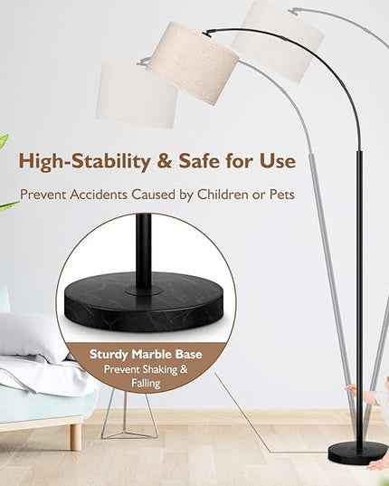 Arc Floor Lamps for Living Room, Modern Standing Lamp with Adjustable Hanging Drum Shade, 79'' Black Tall Pole Lamp with Weighted Base & Edison E26 Socket, Corner Light for Reading Bedroom Office - LeafyLoom