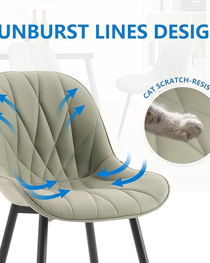 YOUNIKE Dining Chairs Set of 2, Olive Green Comfy Padded Kitchen Chairs, Armless Modern Faux Leather Upholstered Dining Room Chairs, Elegant Dinning Chairs Side Chairs, Easy to Clean - LeafyLoom