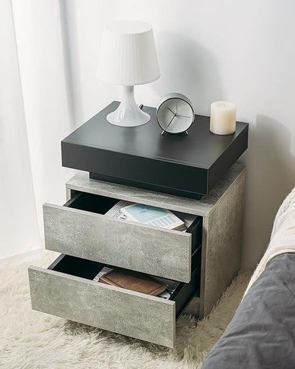 HOMMPA LED Nightstand Grey Matte Bedside Table with Led Lights Modern Night Stand with 2 Drawers Led Night Table Smart Nightstand for Bedroom 20.5” Tall - LeafyLoom