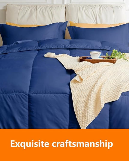 California King Size Comforter Set - 3 Pieces, 1 Reversible Comforter and 2 Pillowcases,Soft Quilted Warm Fluffy Cooling Bedding for All Season,Navy - LeafyLoom