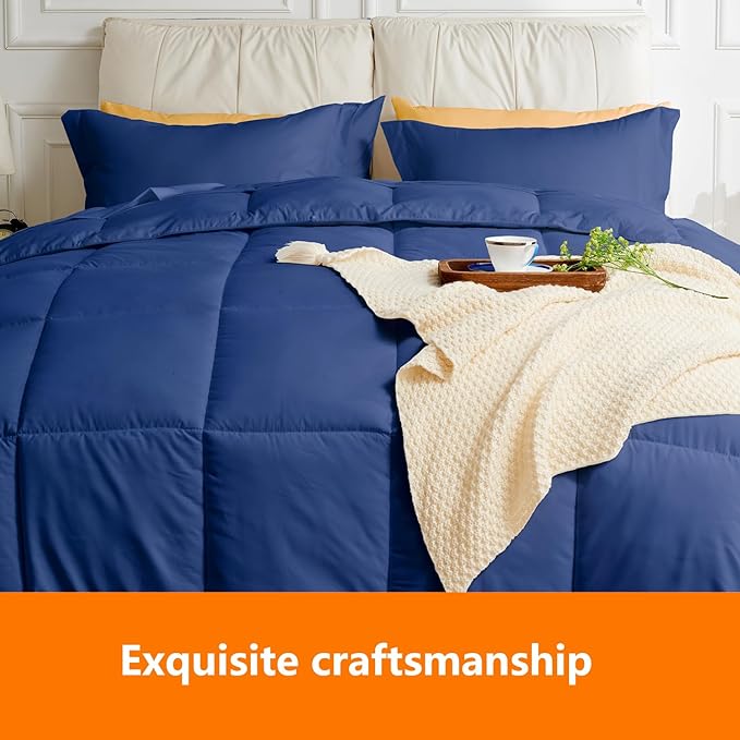 California King Size Comforter Set - 3 Pieces, 1 Reversible Comforter and 2 Pillowcases,Soft Quilted Warm Fluffy Cooling Bedding for All Season,Navy - LeafyLoom