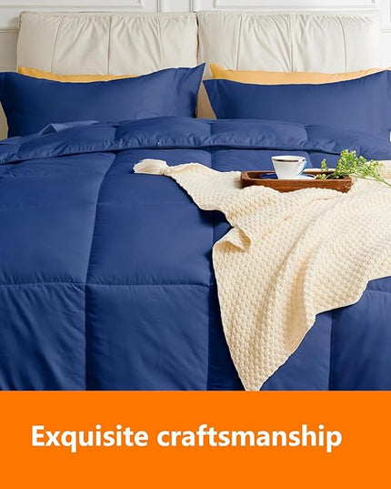 Full Size Comforter Set - 3 Pieces, 1 Reversible Comforter and 2 Pillowcases,Soft Quilted Warm Fluffy Cooling Bedding for All Season,Navy - LeafyLoom
