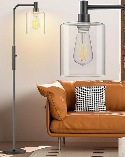 Stepless Dimmable Floor Lamps with Glass Lampshade Modern Standing Lamps with 6W LED Bulb Bright Corner Lamp Tall Pole Lamps for Living Room Bedroom Office Study Room Farmhouse, Black - LeafyLoom