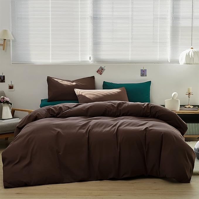 Brown Comforter Set Cal King Coffee Color Bedding Set 3 PCs Solid Chestnut Brown All Season Blanket Set Women Coffee Brown Color Lightweight Comforter Set Cal King Breathable Bed Comforter - LeafyLoom