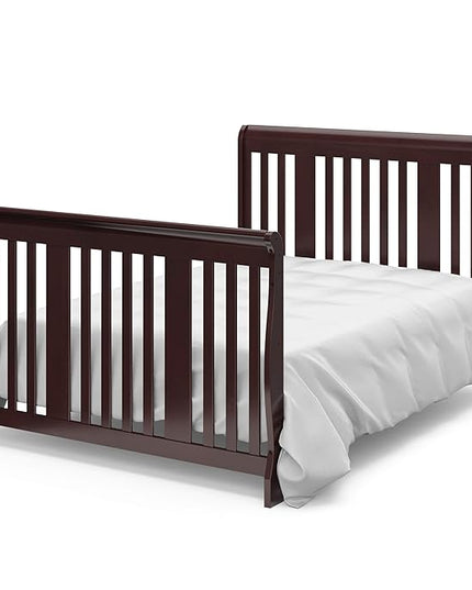 Storkcraft Portofino 5-in-1 Convertible Crib and Changer (Espresso) – Crib and Changing -Table Combo with 3 Drawers, Includes Baby Changing Pad, Converts to Full-Size Bed - LeafyLoom
