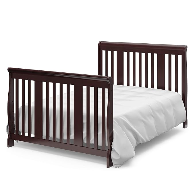 Storkcraft Portofino 5-in-1 Convertible Crib and Changer (Espresso) – Crib and Changing -Table Combo with 3 Drawers, Includes Baby Changing Pad, Converts to Full-Size Bed - LeafyLoom