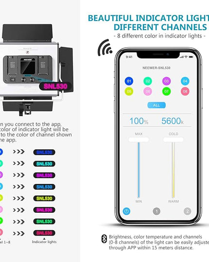Neewer 2-Pack 530 LED Video Lighting Kit with APP Control, Dimmable Bi-Color 3200K~5600K Video Light with U Bracket, Barndoor, Stand and Bag for Photography/YouTube/Live Streaming/Zoom Meeting Neewer