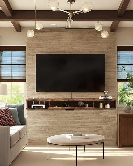 Floating TV Unit, 47'' Wall Mounted TV Cabinet, Floating Shelves with Door, Modern Entertainment Media Console Center Large Storage TV Bench for Living Room & Office (47.24IN, Rustic Brown) - LeafyLoom