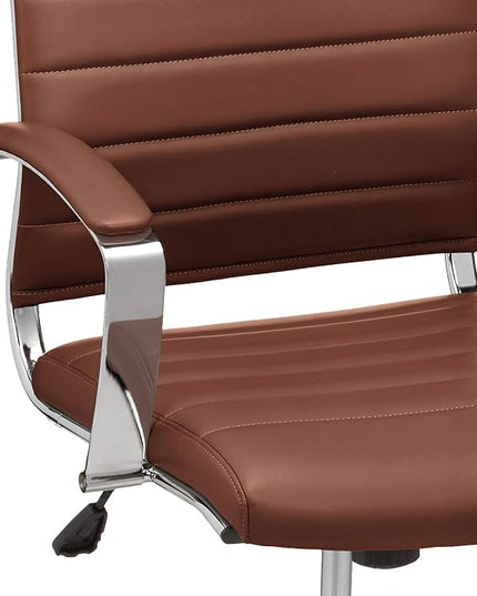 Amazon Basics Executive Modern High-Back Adjustable Rolling Office Computer Desk Chair with Armrests, 360 Swivel, 330 Pound Capacity, 23.25"D x 24.75"W x 45.25"H, Chrome, Brick Red Faux Leather - LeafyLoom