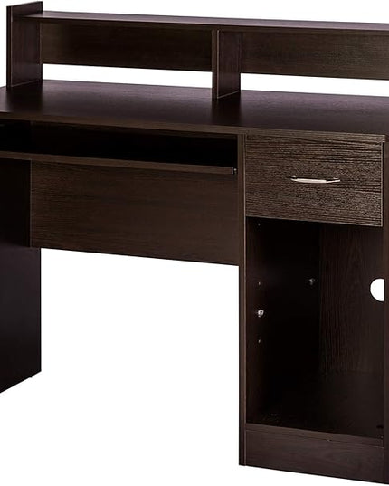 OneSpace Essential Computer Desk, Hutch with Pull-Out Keyboard, Espresso - LeafyLoom