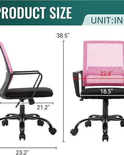 Desk Chair Mesh Office Chair Ergonomic Computer Chair Executive Lumbar Support Adjustable Stool Rolling Swivel Chair,Pink - LeafyLoom