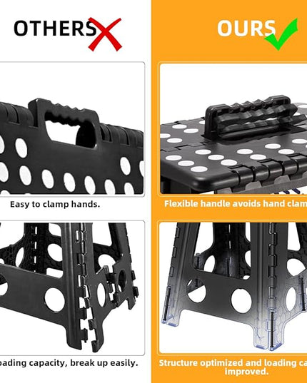 Delxo 16” Folding Step Stool in Black,1 Pack Premium Heavy Duty Foldable Stool for Adults,Portable Collapsible Plastic Step Stool,Non Slip Folding Stools for Kitchen Bathroom Bedroom Up to 400LBS - LeafyLoom