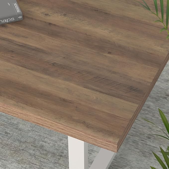 IBF Farmhouse Living Room Table, Modern Minimalist Wood Coffee Table, Simple Industrial Rectangle Center Table, Wood and Metal Tea Coffee Table for Home Bedroom Office, White and Rustic Oak, 47 Inch - LeafyLoom