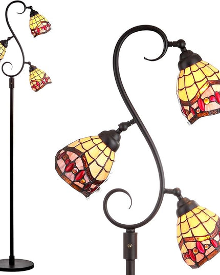 JONATHAN Y JYL8013A Walker Tiffany-Style 70.5" Multi-Light LED Floor Lamp, Tiffany, Traditional, Elegant, Office, Living Room, Family Room, Dining Room, Bedroom, Hallway, Foyer, Bronze - LeafyLoom