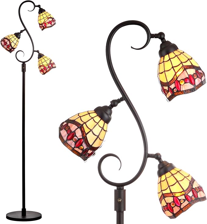 JONATHAN Y JYL8013A Walker Tiffany-Style 70.5" Multi-Light LED Floor Lamp, Tiffany, Traditional, Elegant, Office, Living Room, Family Room, Dining Room, Bedroom, Hallway, Foyer, Bronze - LeafyLoom
