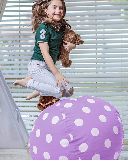 Wekapo Stuffed Animal Storage Bean Bag Chair Cover for Kids | Stuffable Zipper Beanbag for Organizing Children Plush Toys Large Premium Cotton Canvas (Purple Dot, XX-Large) - LeafyLoom