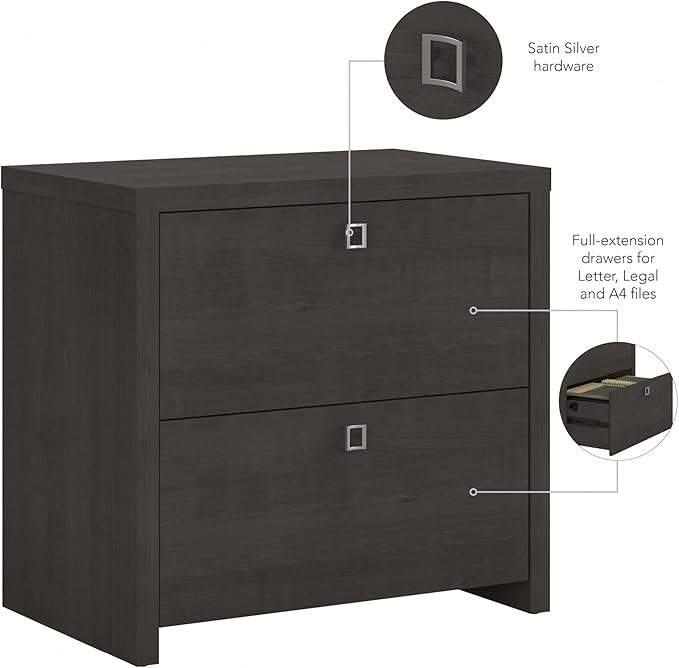 Bush Business Furniture Lateral Cabinet with Satin Silver Hardware | Echo Collection 2 Drawer Filing Unit for Home Office or Professional, 31W, Charcoal Maple - LeafyLoom