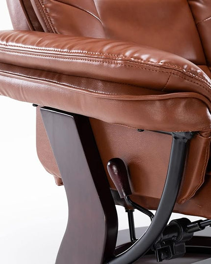 JC Home Swivel Ottoman Bonded Leather Recliner Chair and Foot Rest for Living Room, Home Theater, Man Cave, Bedroom-Round Mahogany Base-Modern, Contemporary Furniture, Extra Large, Tan - LeafyLoom
