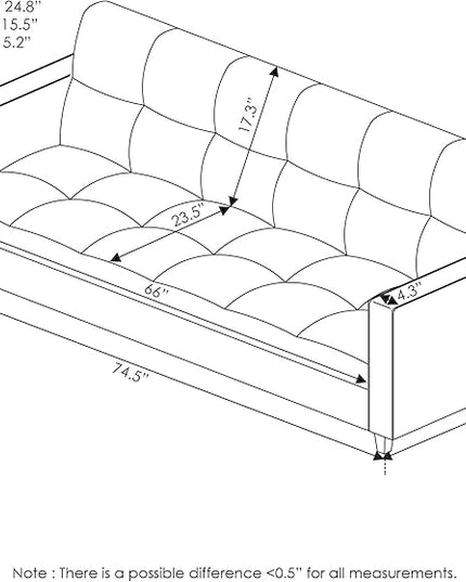 Furinno Brive Contemporary Tufted Faux Leather 3-Seater Sofa Couch for Living Room, White Faux Leather - LeafyLoom