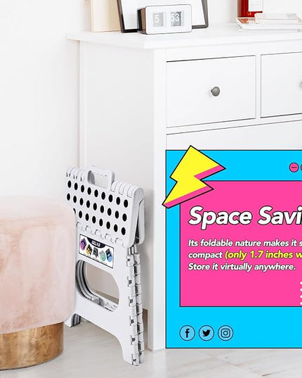 Delxo Folding Step Stool,11 Inch Non-Slip Foldable Step Stools for Kids and Adults,Portable Foldable Step Stool Lightweight Small Folding Stool with Handle for Kitchen Bathroom in White,1 Pack - LeafyLoom