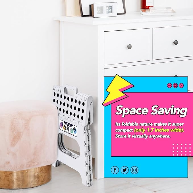 Delxo Folding Step Stool,11 Inch Non-Slip Foldable Step Stools for Kids and Adults,Portable Foldable Step Stool Lightweight Small Folding Stool with Handle for Kitchen Bathroom in White,1 Pack - LeafyLoom