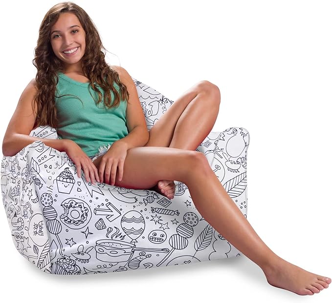 Posh Creations Structured Comfy Bean Bag Chair for Gaming, Reading, and Watching TV, Malibu Lounge, Canvas Coloring Fabric - Creatures - LeafyLoom