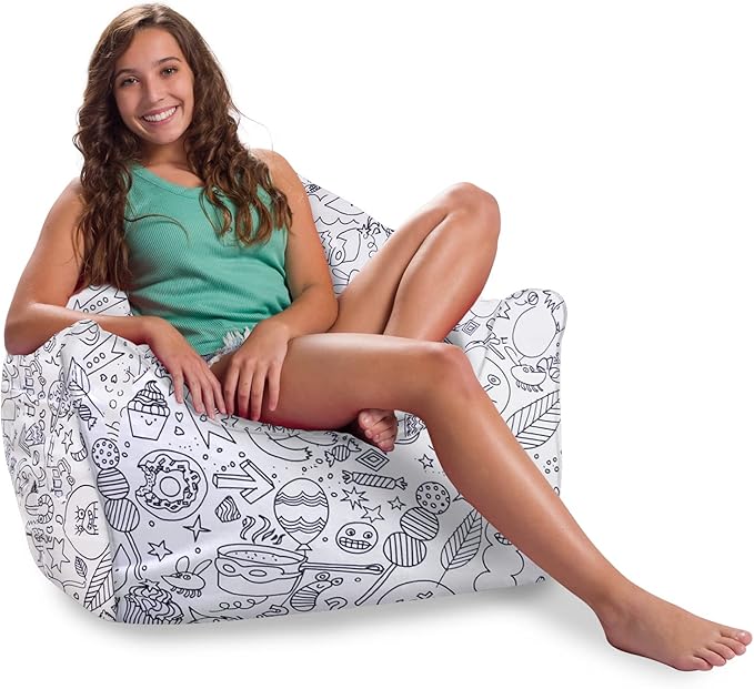 Posh Creations Structured Comfy Bean Bag Chair for Gaming, Reading, and Watching TV, Malibu Lounge, Canvas Coloring Fabric - Creatures - LeafyLoom