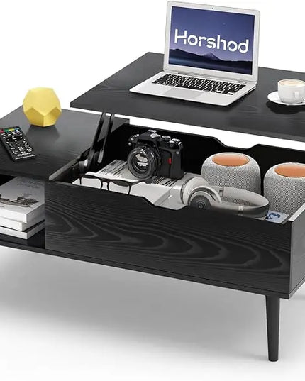 Coffee Table, Lift Top Coffee Tables for Living Room, Small Modern Wooden Center Tables with Storage Shelf and Hidden Compartment - LeafyLoom