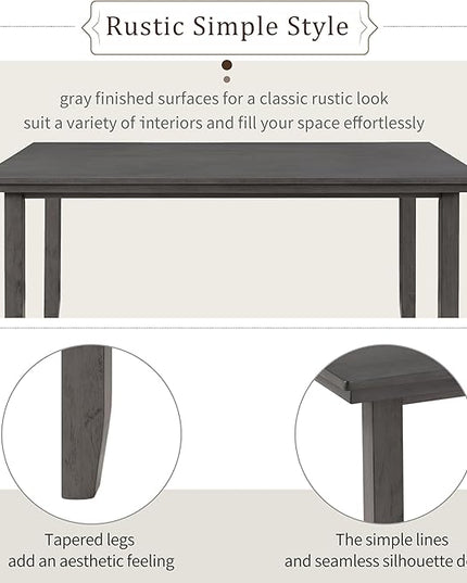 6 Piece Rustic Wood Dining Table Set with 4 Upholstered Chairs and 2-person Bench, A Stable Frame & a Long Lifespan, for Kitchen, Diningroom, Living Room, Dark Grey - LeafyLoom