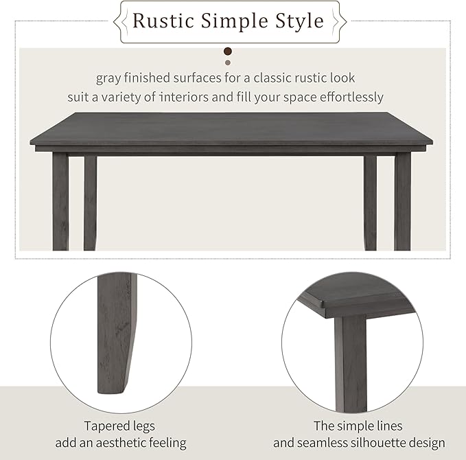 6 Piece Rustic Wood Dining Table Set with 4 Upholstered Chairs and 2-person Bench, A Stable Frame & a Long Lifespan, for Kitchen, Diningroom, Living Room, Dark Grey - LeafyLoom