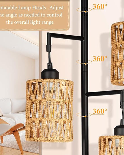 Farmhouse Floor Lamp, Industrial Style Tall Lamps, Boho Tree Standing Tall Lamp with Sturdy Modern Vintage Design for Living Room Bedroom Office Dining Room(Black) - LeafyLoom
