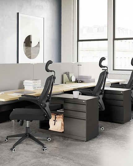 Office Chair 350LBS Capacity,Ergonomic Comfy Home Desk Chair,High Back Gaming Chair with Wheels,Mesh Computer Chair,Lumbar Support,Adjustable Headrest,Flip-up Armrest - LeafyLoom