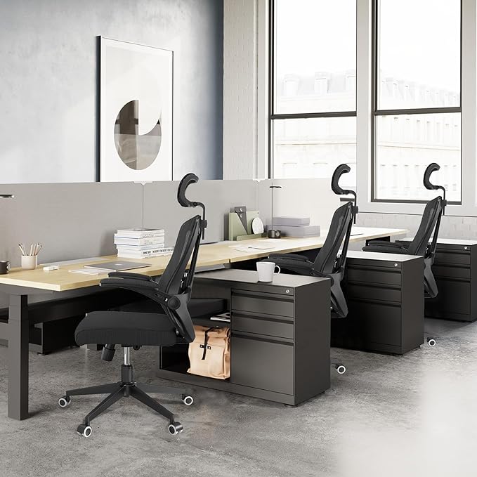 Office Chair 350LBS Capacity,Ergonomic Comfy Home Desk Chair,High Back Gaming Chair with Wheels,Mesh Computer Chair,Lumbar Support,Adjustable Headrest,Flip-up Armrest - LeafyLoom
