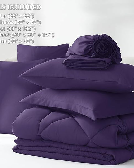 CozyLux Queen Comforter Set with Sheets 7 Pieces Bed in a Bag Purple All Season Bedding Sets with Comforter, Pillow Shams, Flat Sheet, Fitted Sheet and Pillowcases - LeafyLoom