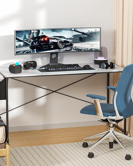 MoNiBloom Computer Desk 55 Inches with A Storage Bag, Student Laptop Writing Desks for Samll Space Home Office, White - LeafyLoom