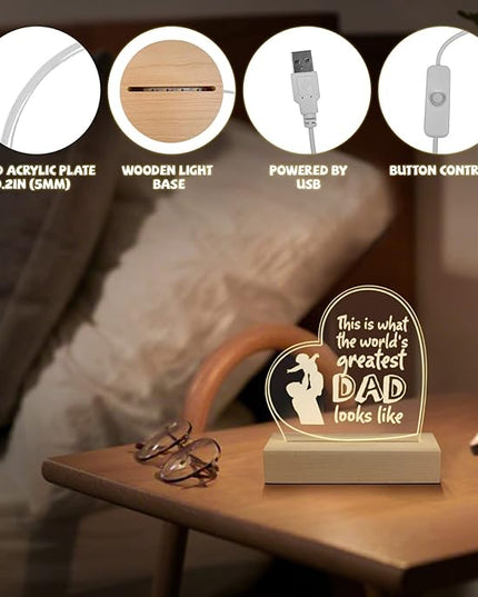 Wood LED Display Base with Acrylic Sheet, Dad Gifts from Daughter Son LED Acrylic Light Base Wood Display LED Stand - LeafyLoom