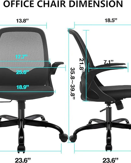 KERDOM Office Chair, Ergonomic Desk Chair, Breathable Mesh Computer Chair, Comfy Swivel Task Chair with Flip-up Armrests and Adjustable Height - LeafyLoom