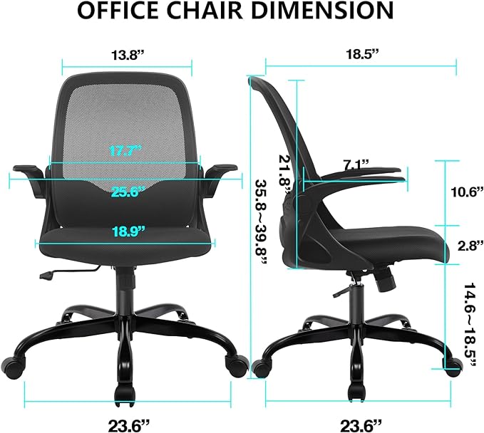 KERDOM Office Chair, Ergonomic Desk Chair, Breathable Mesh Computer Chair, Comfy Swivel Task Chair with Flip-up Armrests and Adjustable Height - LeafyLoom