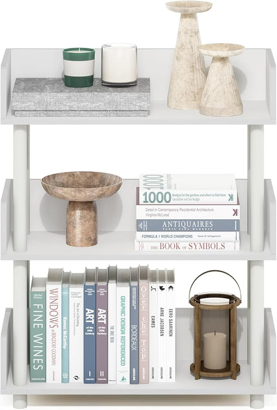 Furinno Turn-N-Tube 3-Tier Freestanding Multipurposes Display Rack, Bookshelf, White/White - LeafyLoom