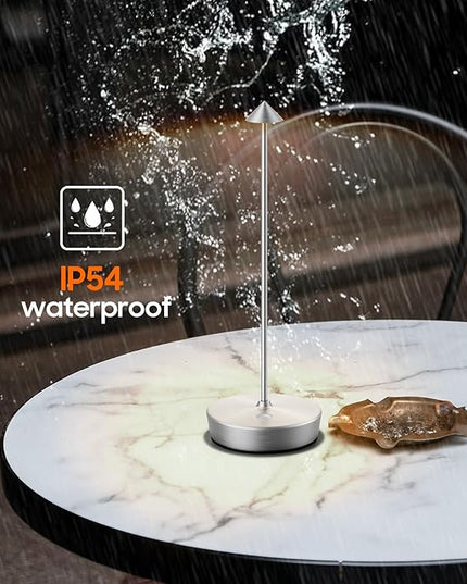 Cordless Rechargeable Table Lamp-Protable 6000mAh Battery Operated Outdoor Waterproof Table Light- Dimmable Desk Lamps LED Touch for Outdoor Patio Dining Restaurant Home Living Room (Silver - LeafyLoom