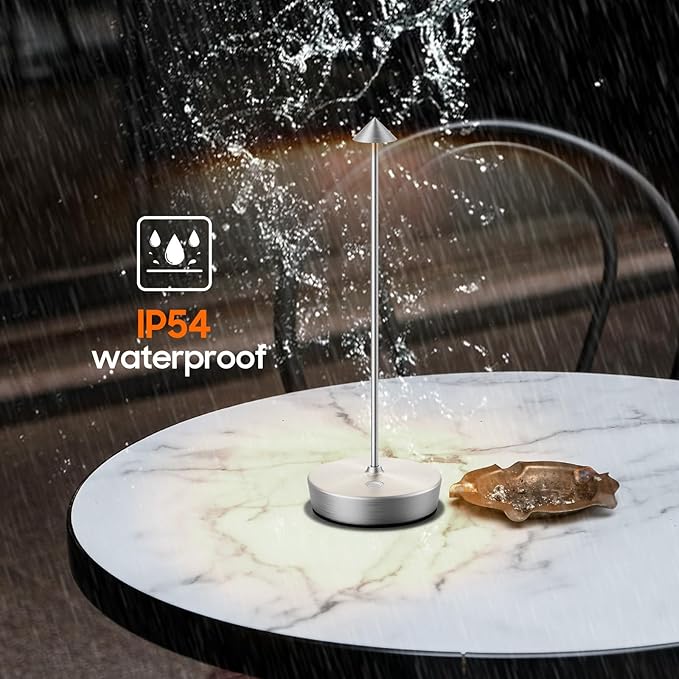 Cordless Rechargeable Table Lamp-Protable 6000mAh Battery Operated Outdoor Waterproof Table Light- Dimmable Desk Lamps LED Touch for Outdoor Patio Dining Restaurant Home Living Room (Silver - LeafyLoom