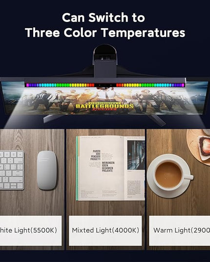 Sound Pickup Monitor Light Bar: Monitor Desk lamp RGB Dynamic Effect,Voice-Activated Music Rhythm Table Lamp,Creative Colorful LED Ambient Computer Light,Reduce Bluelight for Home Office/Gamer… - LeafyLoom