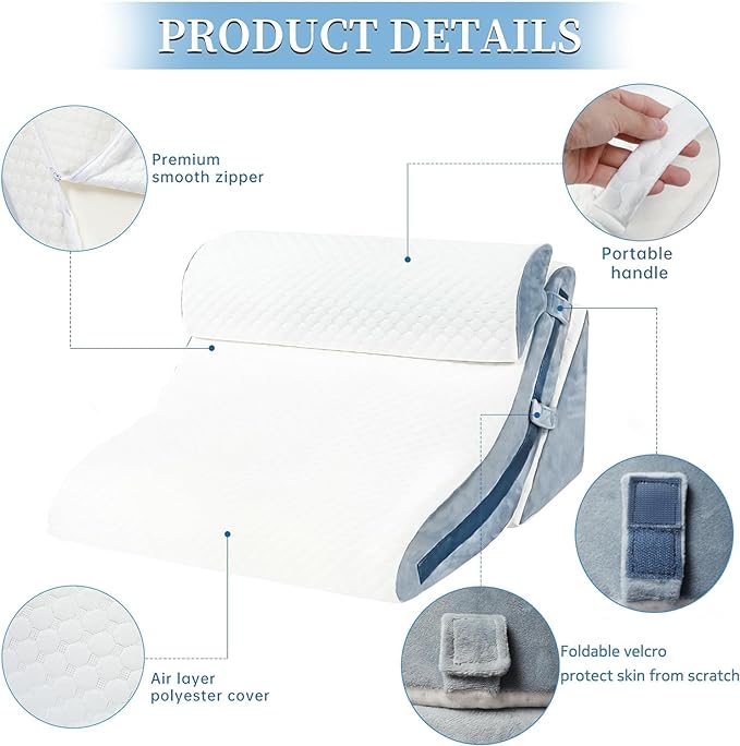 Bed Wedge Pillow for Sleeping 3PCS, 20-in-1 Adjustable Memory Foam Wedge Pillow for Acid Reflux, 3-in-1 Incline Wedge Pillow for After Surgery, Snoring, Back Pain(White) - LeafyLoom