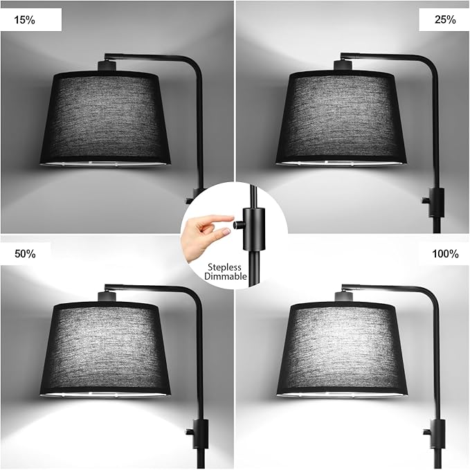 【Upgraded】 Dimmable Floor Lamp, 1000 Lumens LED Edison Bulb Included, Arc Floor Lamps for Living Room Modern Standing Lamp with Black Shade, Tall Lamps for Living Room Bedroom Office Dining Room - LeafyLoom