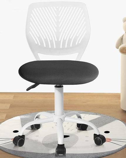 FurnitureR Desk Chair Small Study Chairs Armless for Child Kids Teens, Swivel Rolling Lightweight Task Chair with Wheels and Mesh Padded Cushion, Black/Grey - LeafyLoom
