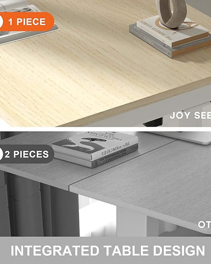 Electric Standing Desk with Drawers, Whole Piece 48 Inches Adjustable Height Desk, Modern Sit Stand Up Desk,Ergonomic Rising Desk for Home Office Workstation, Light Wood - LeafyLoom