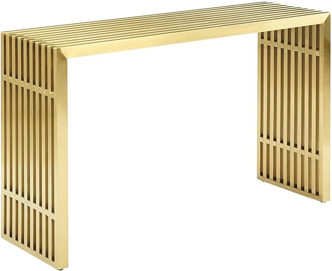 Modway Gridiron Contemporary Modern Gold Stainless Steel Console Table - LeafyLoom