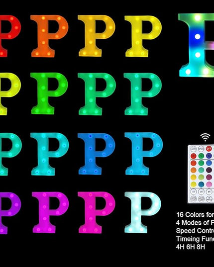 Colorful Letter LED Lights, Colors Changing LED Marquee Letter Lights, Dimmable Night Lights for Wedding, Birthday, Holiday, Party, Bar, Christmas Decoration,Dorm Room Decor-Multicolor P - LeafyLoom