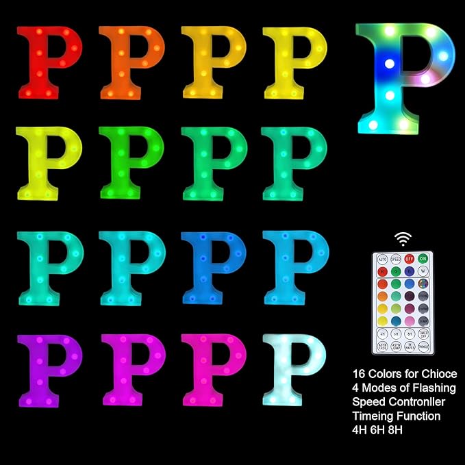 Colorful Letter LED Lights, Colors Changing LED Marquee Letter Lights, Dimmable Night Lights for Wedding, Birthday, Holiday, Party, Bar, Christmas Decoration,Dorm Room Decor-Multicolor P - LeafyLoom