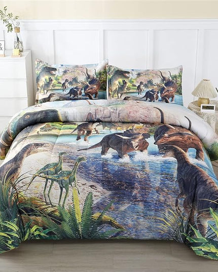 WINLIFE Dinosaur Comforter Set Twin Kids Bedding Set T-Rex Jurassic Jungle Dino Comforter Sets for Boys Teens, Lightweight Easy Care Bedding (2 Pieces, Twin) - LeafyLoom